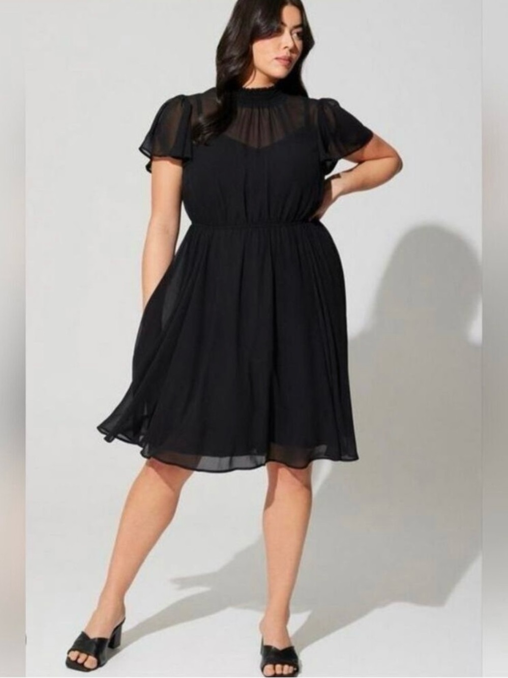 Torrid Black Chiffon Short Sleeve Mock Neck Smocked Mini Dress Size 2X